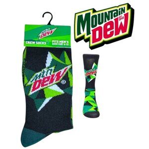 Socks Mountain Dew Novelty Crew Length Reinforced Black Green Unisex Men 6-12